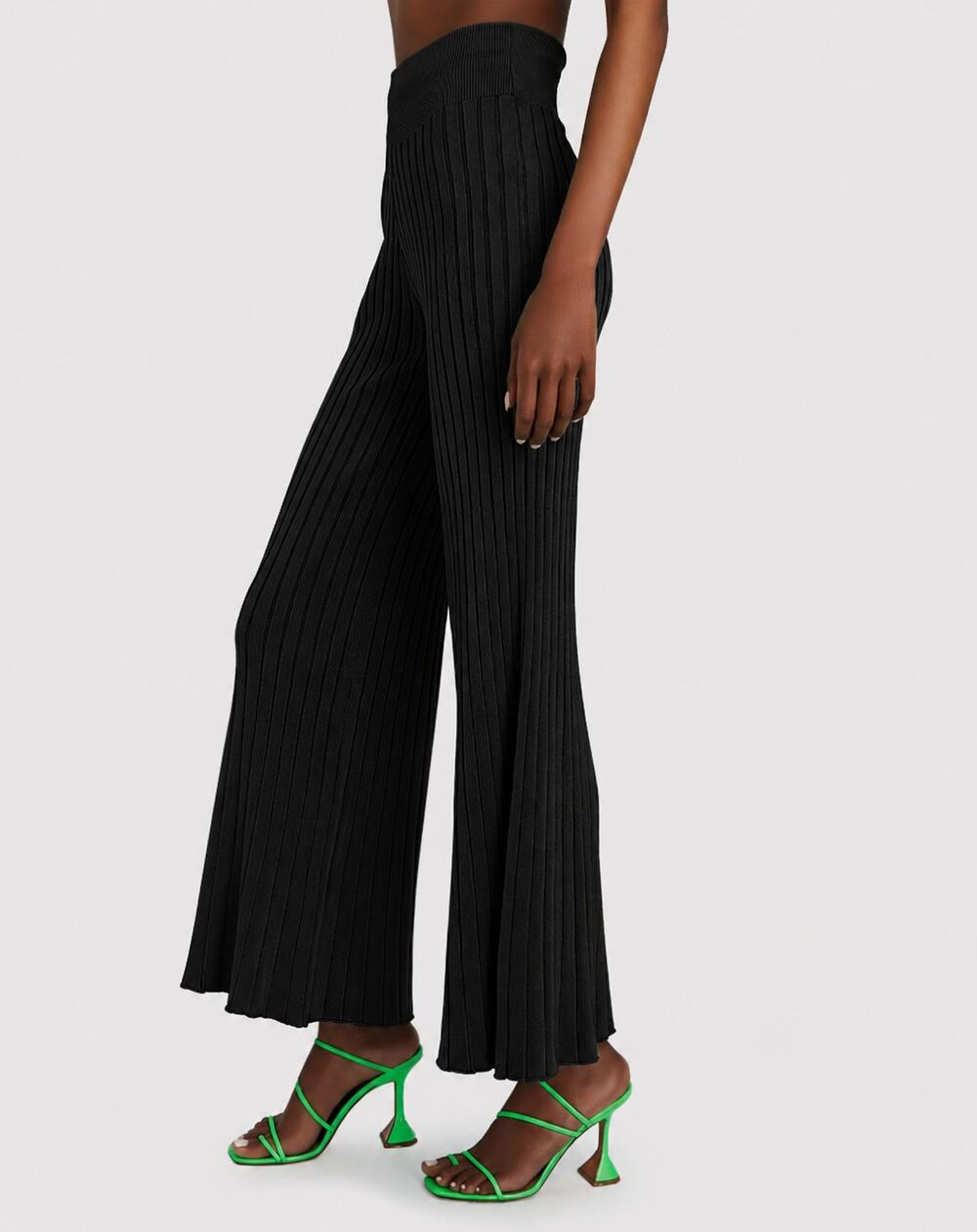 Astrid Rib Knit Flared Pants Black Size Medium